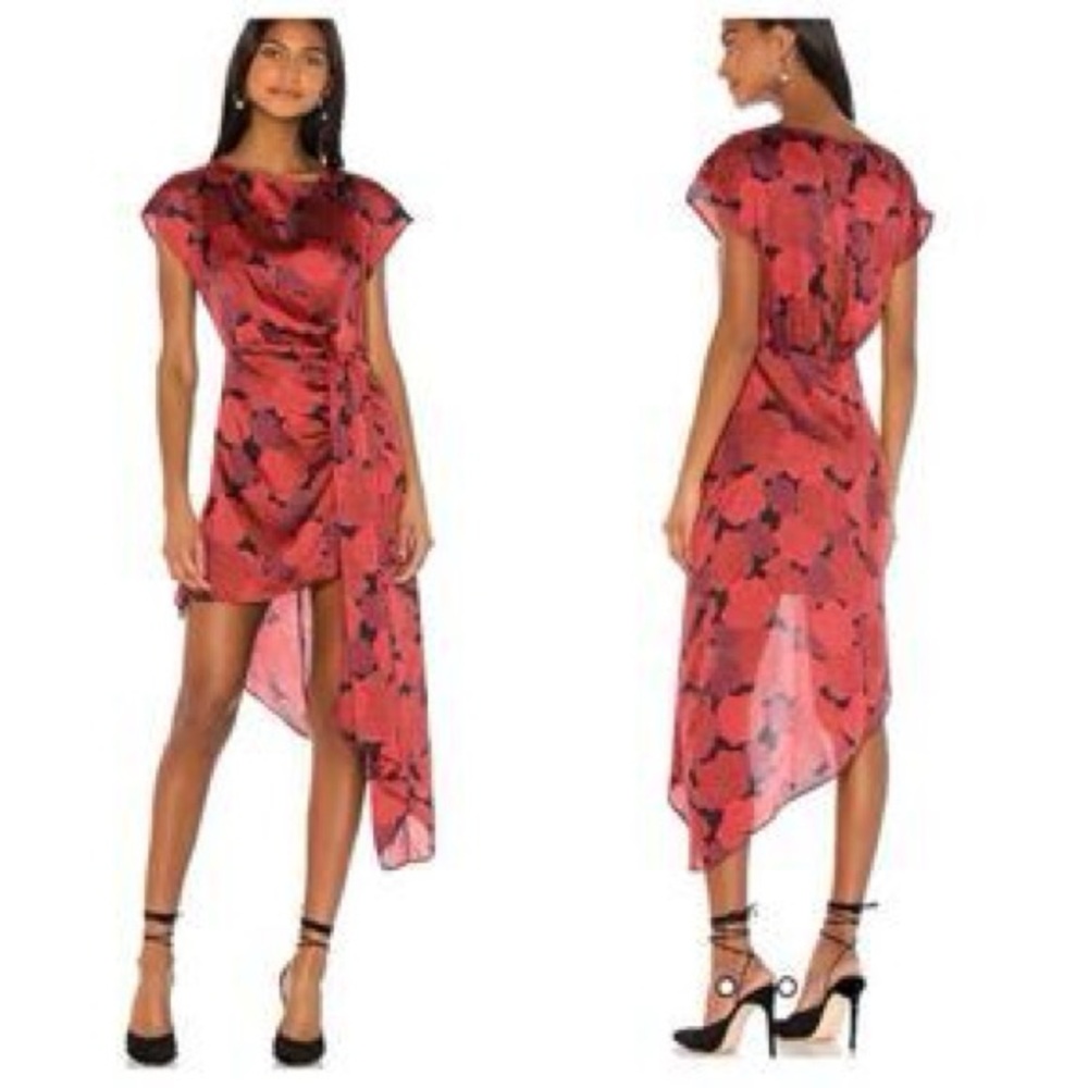 L'Academie Elaina Mini Dress Red Floral Garden Party Wedding Guest asymmetrical
